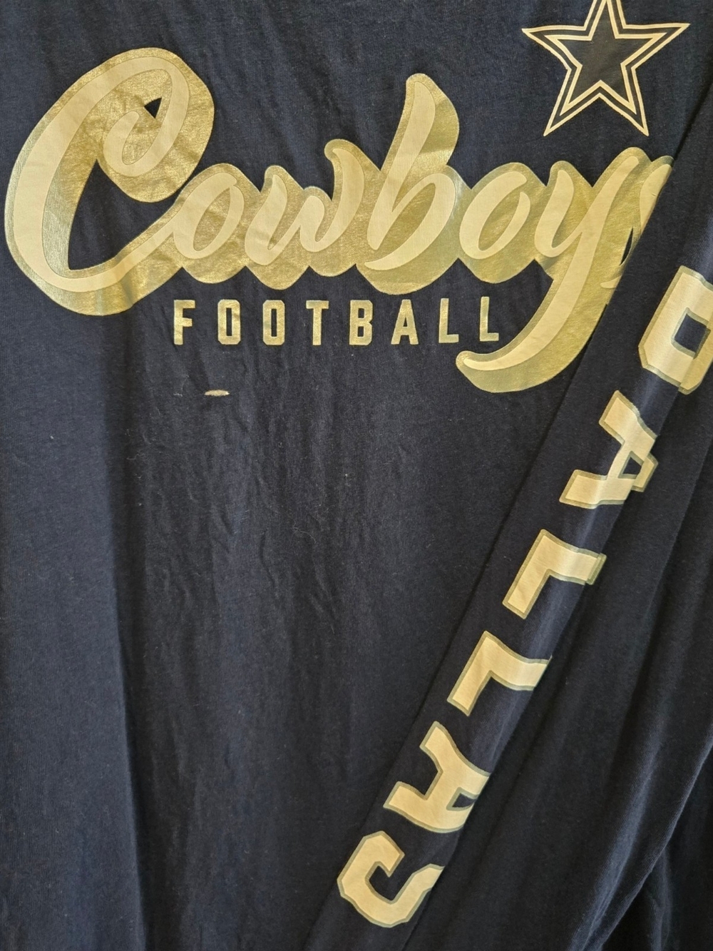 Fanatics Navy Dallas Cowboys Long-Sleeve Kids Tee with White Lettering - Picture 2 of 3